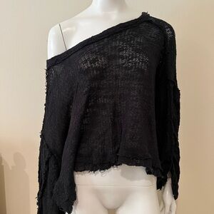 Free People Black Asymmetrical Sheer Knit Sweater